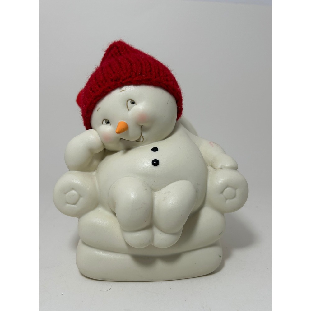 Vintage Dept56 Snowman Figurine in Armchair‎ with Red Knit Hat Holiday Decor